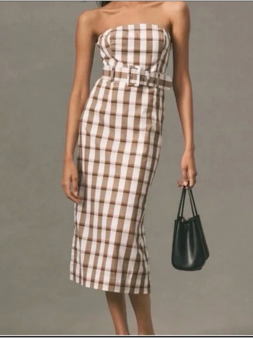 Anthropologie Maeve Women's Belted Square-Neck Strapless Plaid Dress - Size XL